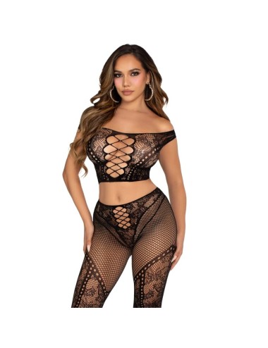 LEG AVENUE - CROP TOP ET LEGGING RÉSILLE ÉPAULES DÉNUDÉES NOIR