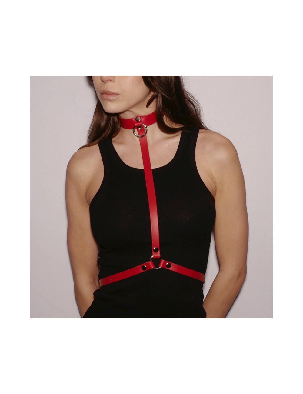 Harnais de poitrine en cuir Rouge