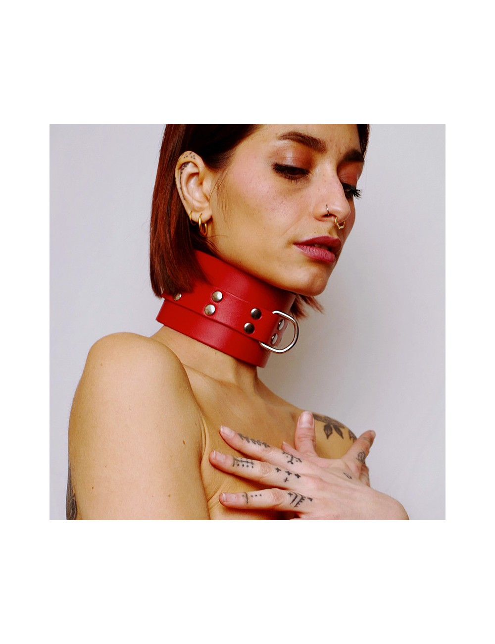 Choker minerve en cuir épais Rouge