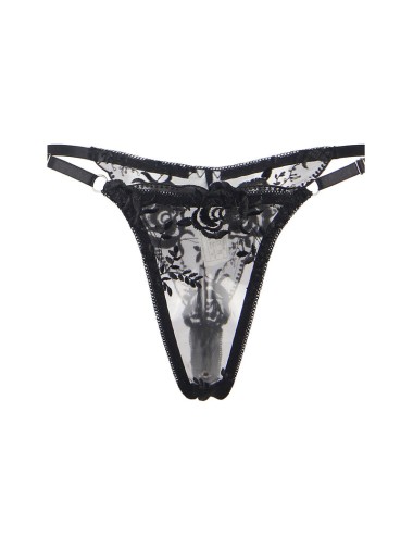SUBBLIME - 945244 SOUTIEN-GORGE + CULOTTE AVEC PORTE-JARRETELLES MOTIF FLORAL NOIR L/XL