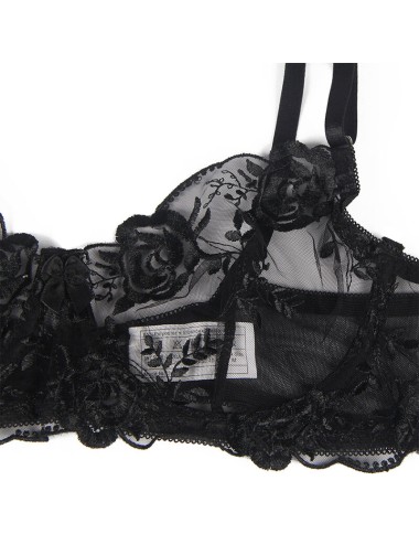 SUBBLIME - 945244 SOUTIEN-GORGE + CULOTTE AVEC PORTE-JARRETELLES MOTIF FLORAL NOIR L/XL