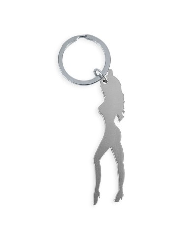 DIABLO PICANTE - PORTE-CLÉS AVEC SILHOUETTE FÉMININE ARGENTÉE AVEC DÉCAPOTEUR