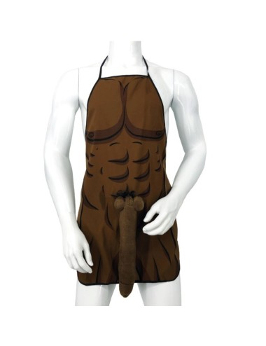 DIABLO PICANTE - TABLIER MUSCLÉ AVEC PÉNIS 3D EN TON MARRON