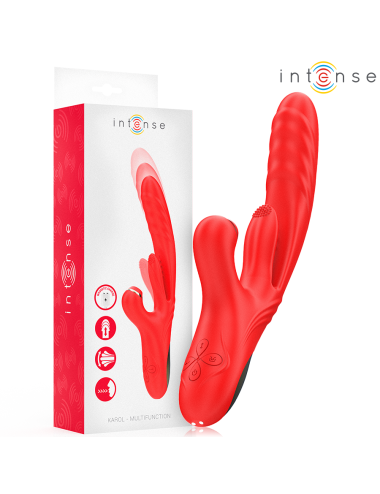 INTENSE - KAROL VIBRATEUR MULTIFONCTION POUSSÉE & STIMULATION & ONDES STIMULANTES ROUGE