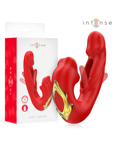 INTENSE - NATHY DOUBLE VIBRATEUR AVEC BOUCHE STIMULANTE MULTIFONCTION ROUGE