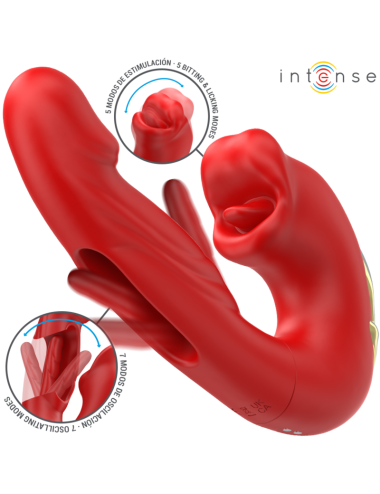 INTENSE - NATHY DOUBLE VIBRATEUR AVEC BOUCHE STIMULANTE MULTIFONCTION ROUGE