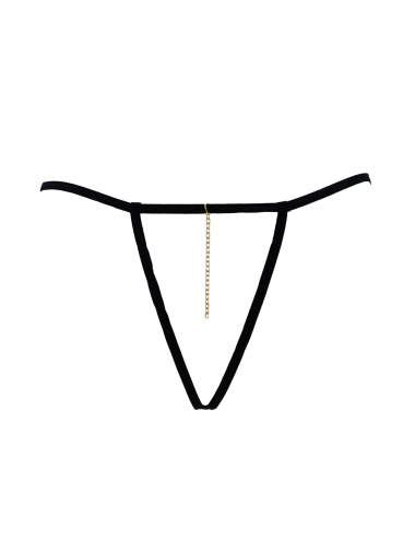 String noir en dentelle avec bijou et chaîne dorée - PM06G-BBLK
