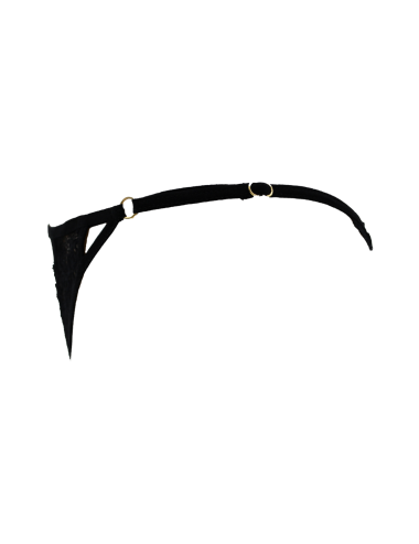 Tanga noir en dentelle avec bijou losanges dorés - PM01GBLK