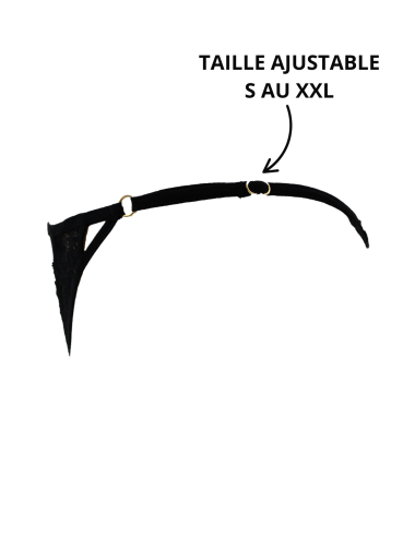 Tanga noir en dentelle avec bijou losanges dorés - PM01GBLK