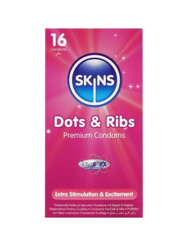 SKINS - PACK DE 16 PRÉSERVATIFS PREMIUM DOTS & RIBS