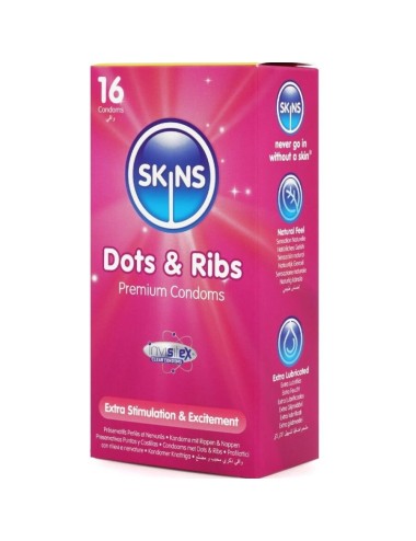 SKINS - PACK DE 16 PRÉSERVATIFS PREMIUM DOTS & RIBS