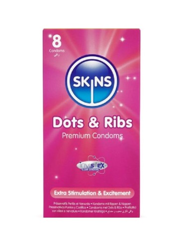 SKINS - PACK DE 8 PRÉSERVATIFS PREMIUM DOTS & RIBS