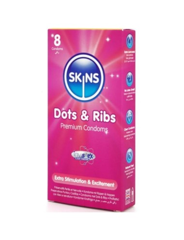 SKINS - PACK DE 8 PRÉSERVATIFS PREMIUM DOTS & RIBS