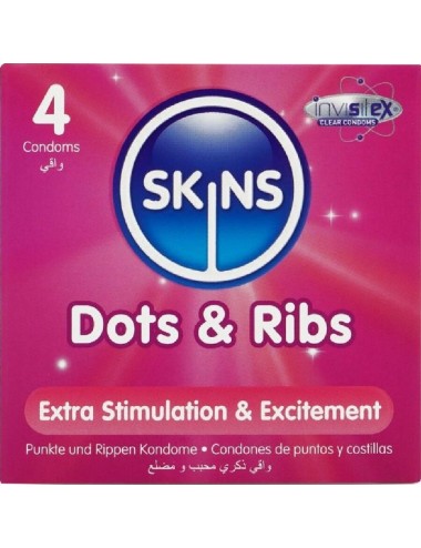 SKINS - PACK DE 4 PRÉSERVATIFS PREMIUM DOTS & RIBS