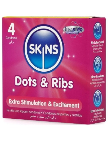 SKINS - PACK DE 4 PRÉSERVATIFS PREMIUM DOTS & RIBS