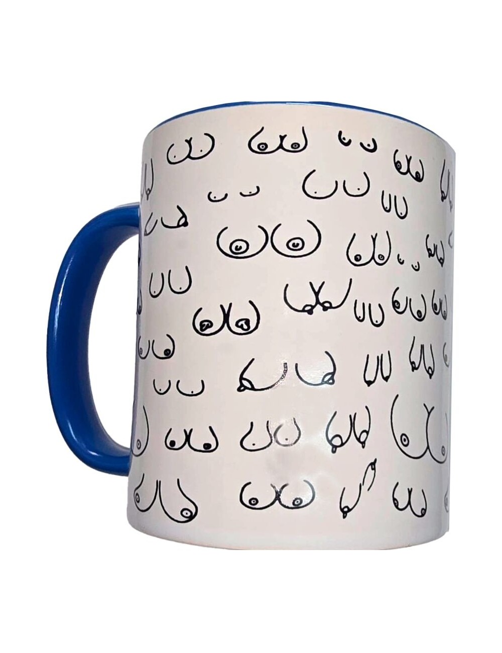 DIABLO PICANTE - MUG SEINS BLANCS AVEC ANSE BLEUE 370 ML