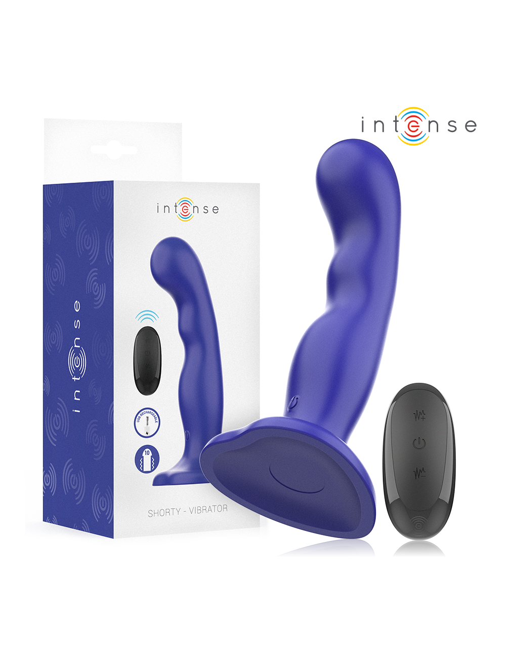 INTENSE - SHORTY VIBRATEUR AVEC VENTOUSE TÉLÉCOMMANDE BLEUE