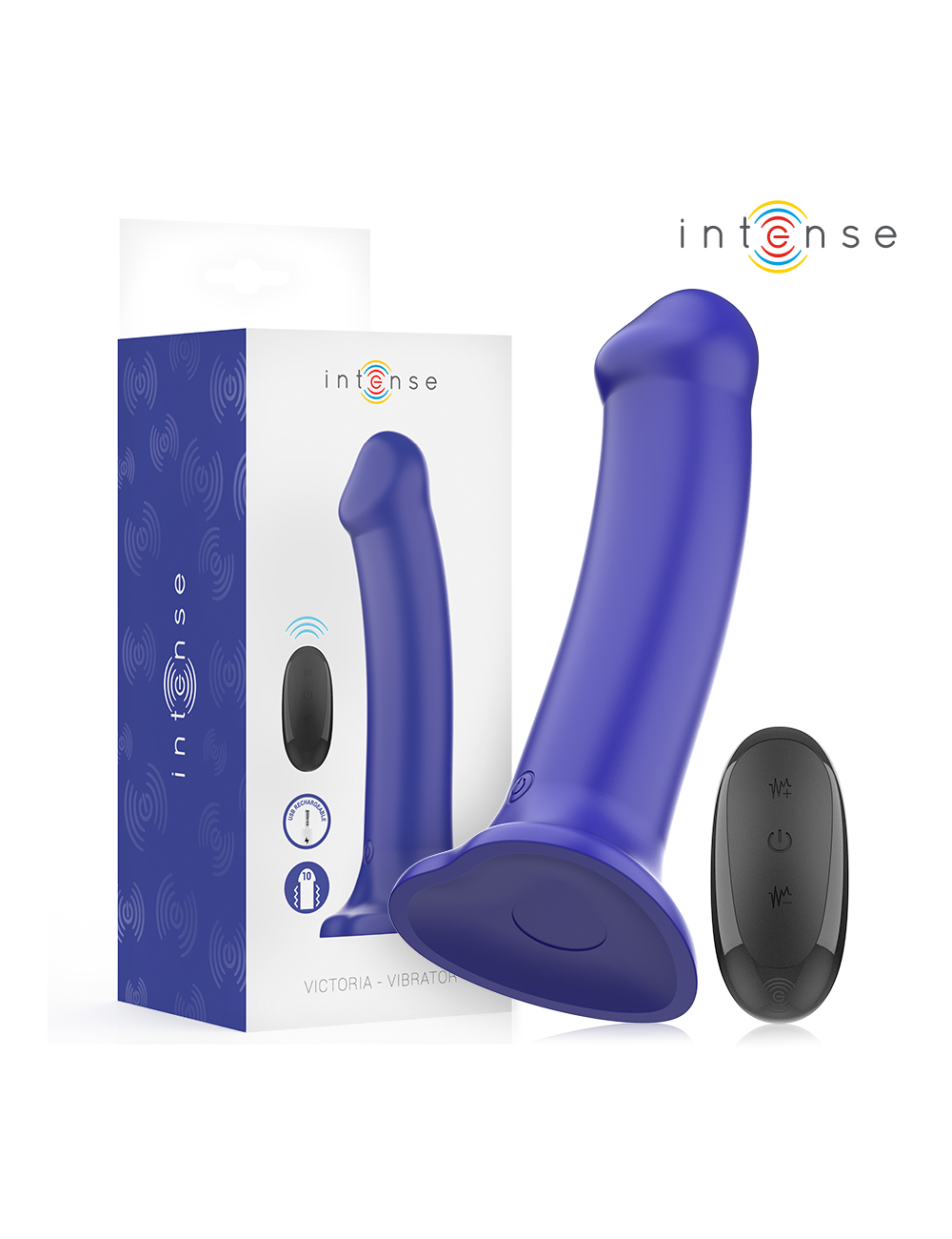 INTENSE - VICTORIA VIBRATEUR AVEC VENTOUSE 10 VIBRATIONS BLEU FONCÉ TÉLÉCOMMANDE