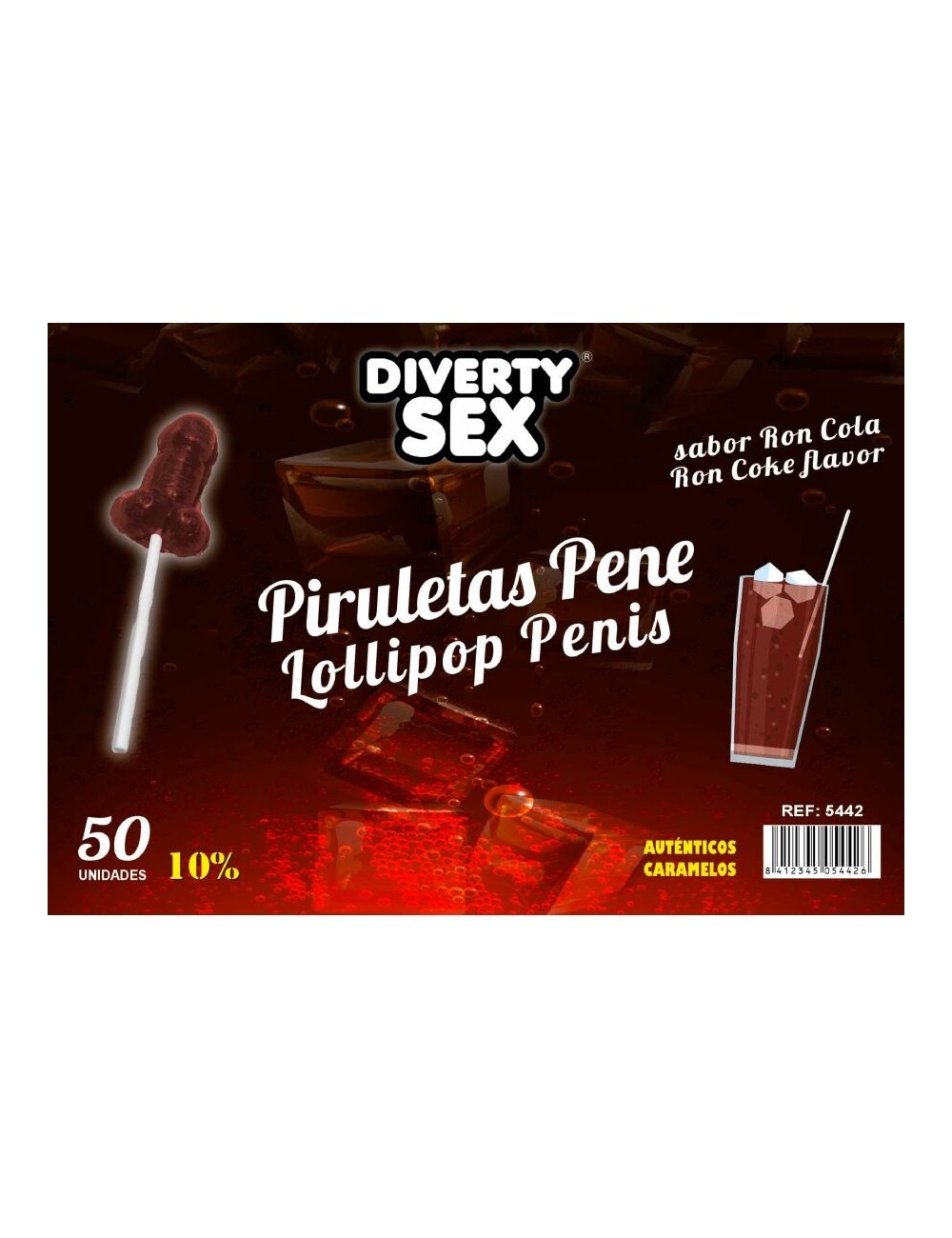 DIABLO GOLOSO - 50 SUCETTES PÉNIS SAVEUR RON COLA 10% ALCOOL