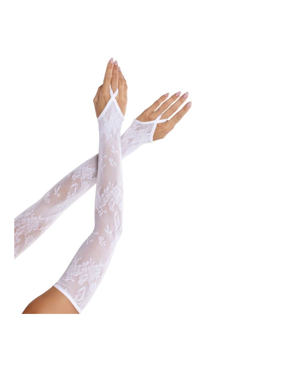 LEG AVENUE - GANTS CHAUFFANTS EXTRA LONGS EN DENTELLE FLORALE BLANCS