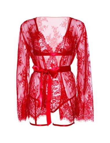 LEG AVENUE - 86123 ENSEMBLE PEIGNOIR ET PORTE-JARRETELLES ROUGE TAILLE S