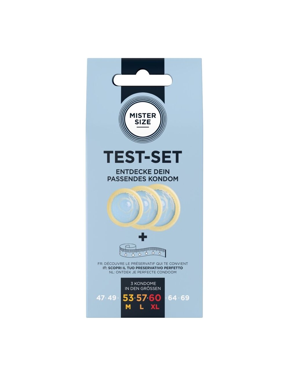 MISTER SIZE - KIT DE TEST : 3 PRÉSERVATIFS DE TAILLES DIFFÉRENTES + MÉLANGE À POINTS