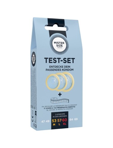 MISTER SIZE - KIT DE TEST : 3 PRÉSERVATIFS DE TAILLES DIFFÉRENTES + MÉLANGE À POINTS