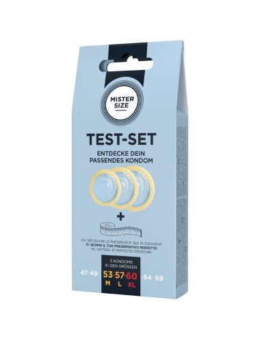 MISTER SIZE - KIT DE TEST : 3 PRÉSERVATIFS DE TAILLES DIFFÉRENTES + MÉLANGE À POINTS