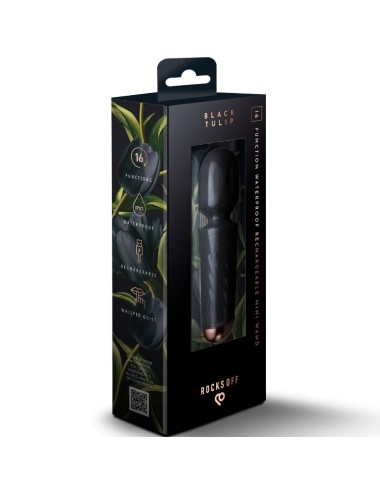 ROCKS-OFF - MINI BAGUETTE RECHARGEABLE 16 FONCTIONS TULIPE NOIRE