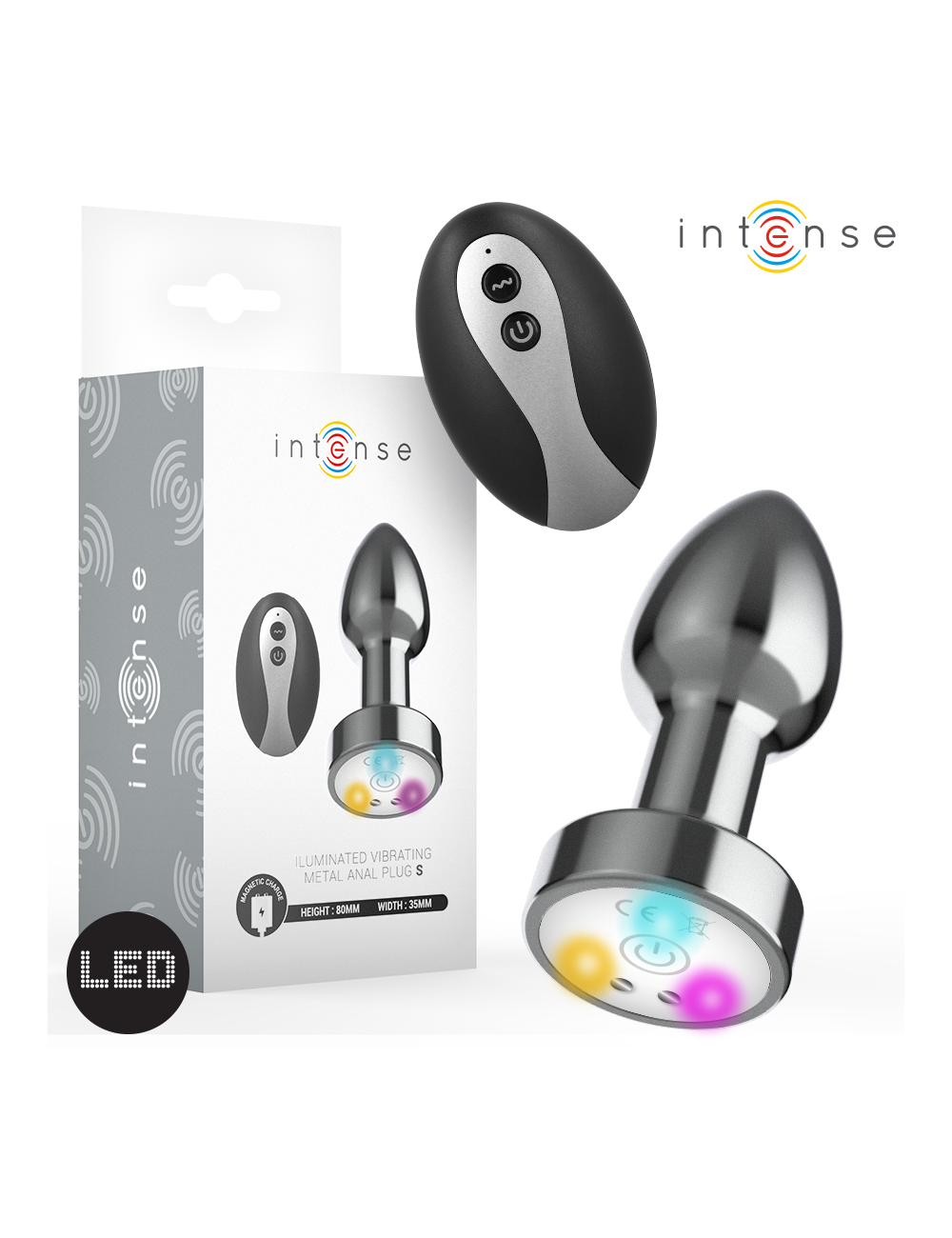 INTENSE - PLUG ANAL VIBRANT EN MÉTAL AVEC LUMIÈRES LED ET TÉLÉCOMMANDE - TAILLE S