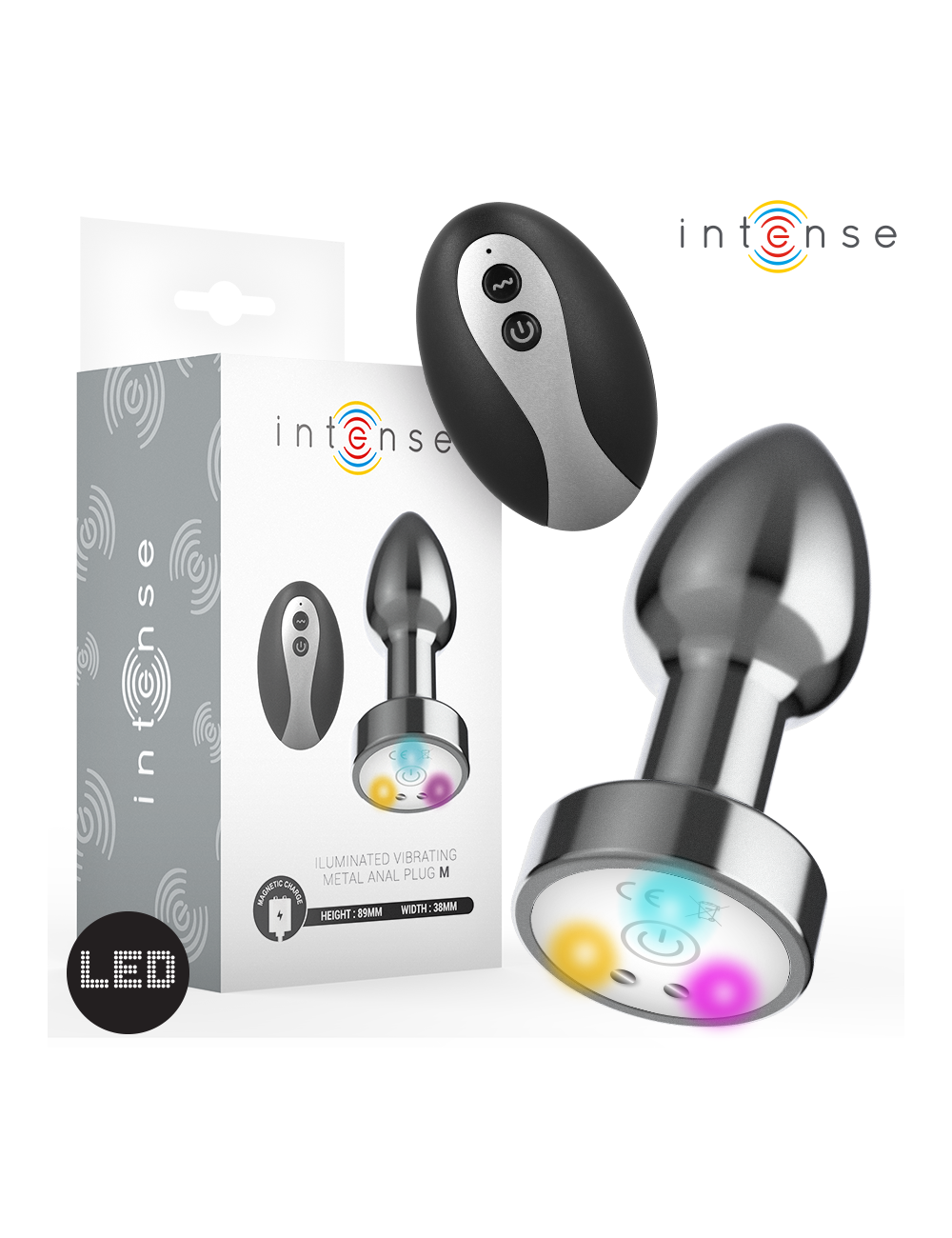 INTENSE - PLUG ANAL VIBRANT EN MÉTAL AVEC LUMIÈRES LED ET TÉLÉCOMMANDE - TAILLE M