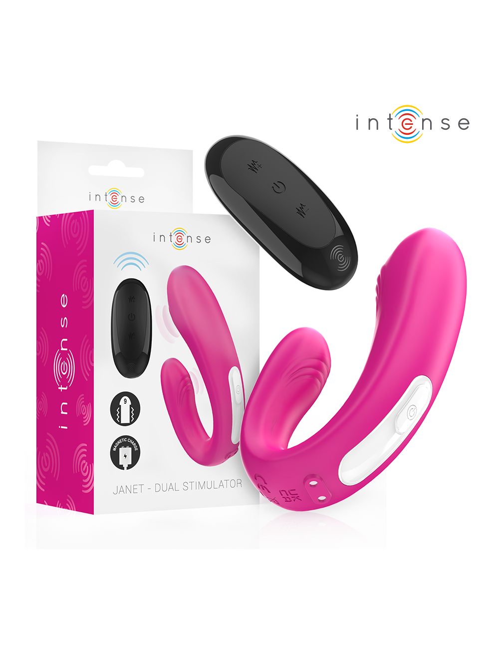 INTENSE - JANET DOUBLE STIMULATEUR ET VIBRATEUR EN U AVEC TÉLÉCOMMANDE ROSE