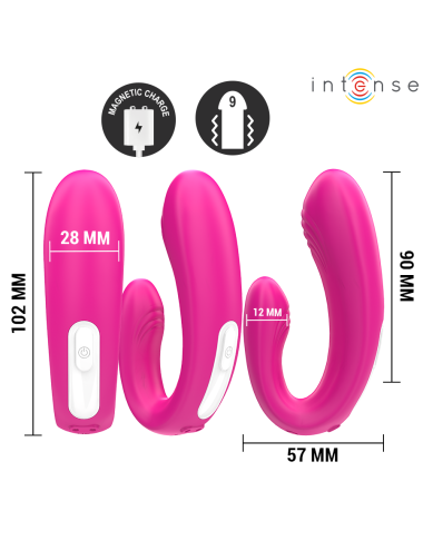 INTENSE - JANET DOUBLE STIMULATEUR ET VIBRATEUR EN U AVEC TÉLÉCOMMANDE ROSE