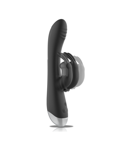 BLACK&SILVER - DJ. STIMULATEUR DE LAPIN RECHARGEABLE EN SILICONE ADAM NOIR