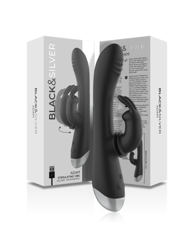 BLACK&SILVER - DJ. STIMULATEUR DE LAPIN RECHARGEABLE EN SILICONE ADAM NOIR