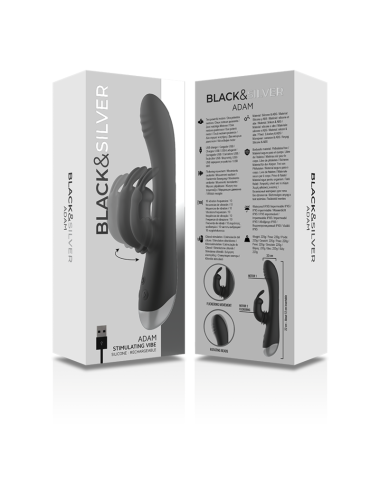 BLACK&SILVER - DJ. STIMULATEUR DE LAPIN RECHARGEABLE EN SILICONE ADAM NOIR