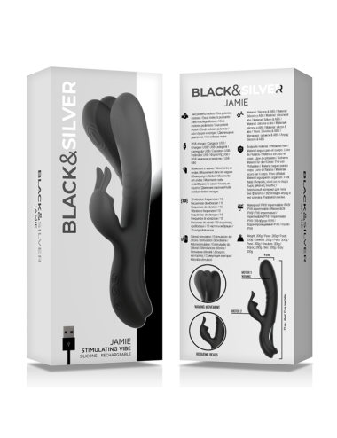 BLACK&SILVER - STIMULATEUR DE LAPIN EN SILICONE RECHARGEABLE JAMIE NOIR