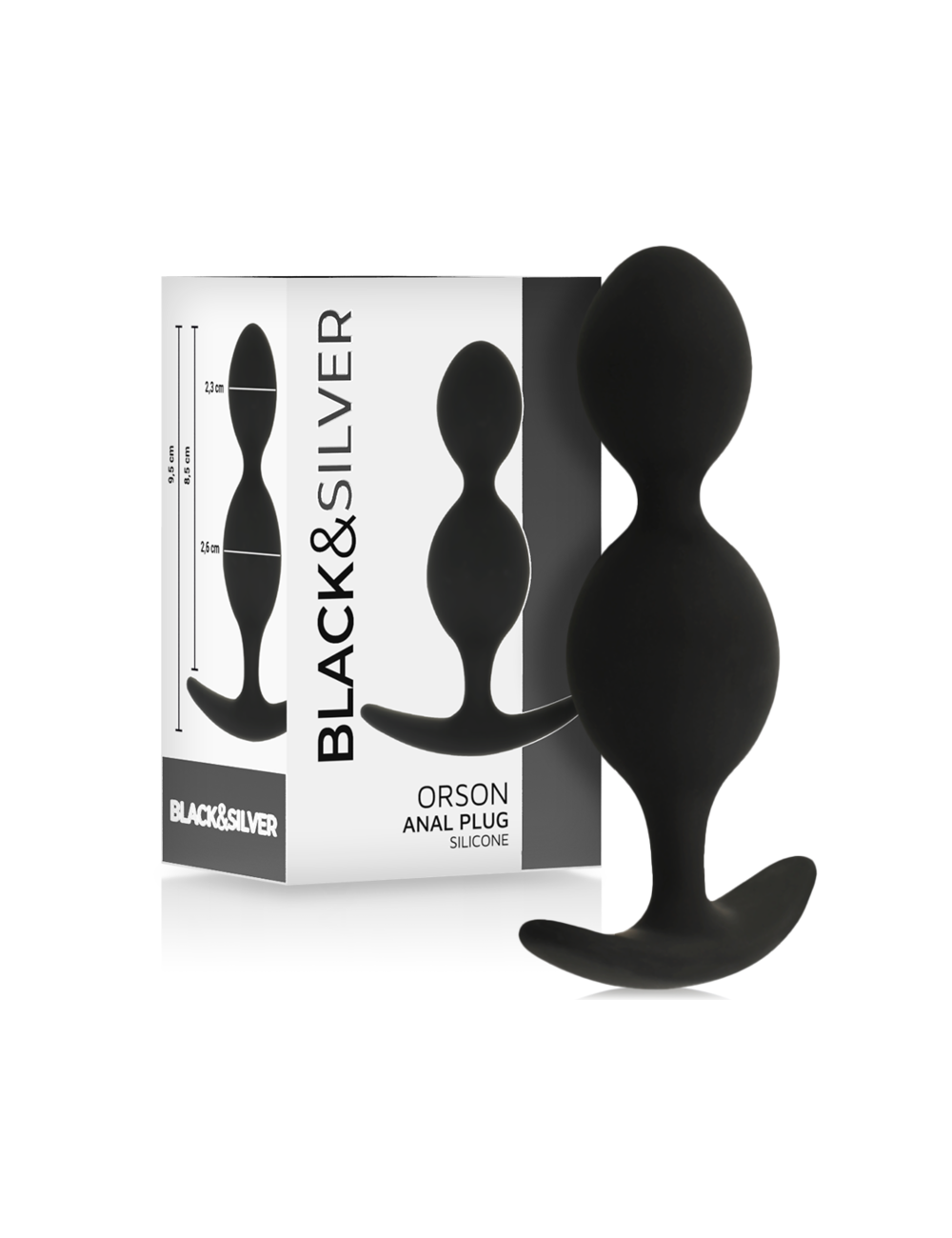 BLACK&SILVER - PLUG ORSON SILICONE 2 ONDES ANAL 9 CM