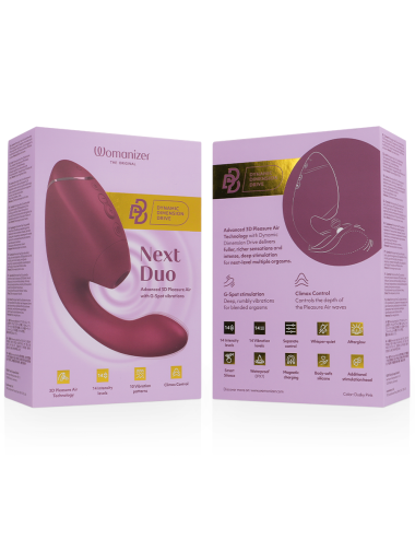 WOMANIZER - DUO NEXT STIMULATEUR CLITORIAL ET DE POINT G DOUBLE ROSE FOYER