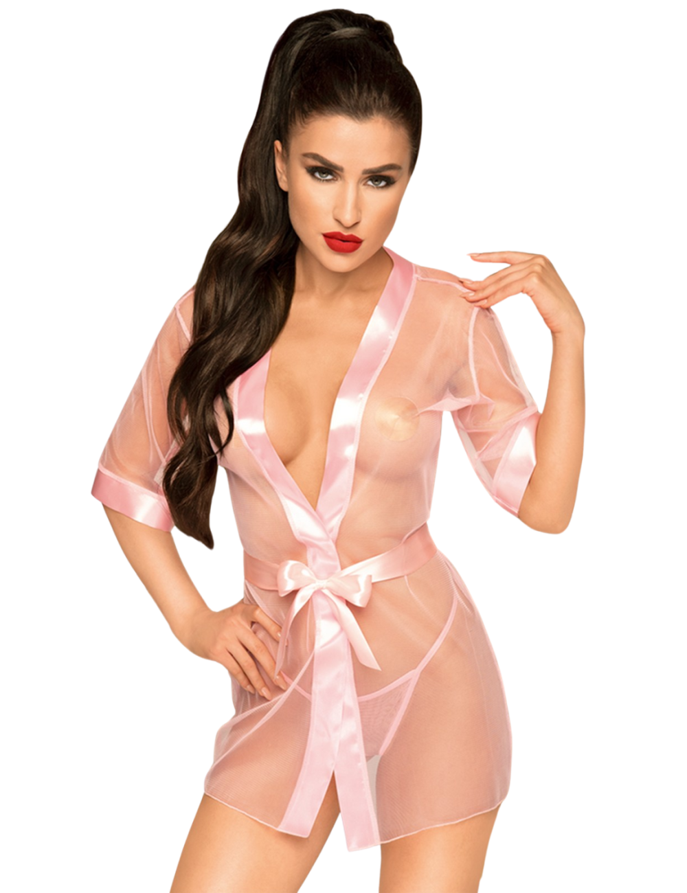 Peignoir et ceinture satinée Rose Midnight mirage - PH0071PNK