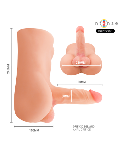 INTENSE DEEP TOUCH - TORSE DAMIEN AVEC ANUS ET GODE RÉALISTE AVEC FONCTION DE POUSSÉE ET DE VIBRATION, TÉLÉCOMMANDE, 3,5 KG