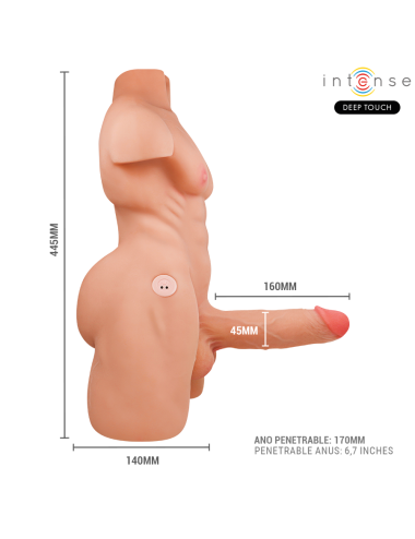 INTENSE DEEP TOUCH - TORSE MARTY AVEC ANUS ET GODEMICHET RÉALISTE AVEC POUSSE ET VIBRATION, TÉLÉCOMMANDE, 6,2 KG