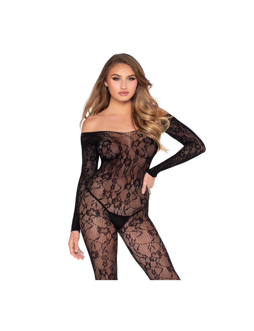 LEG AVENUE - 89366 LINGERIE EN DENTELLE BODYSTOCKING NOIR - TAILLE UNIQUE