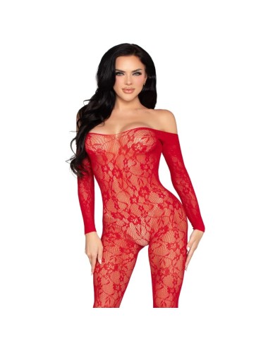 LEG AVENUE - 89366 LINGERIE EN DENTELLE BODYSTOCKING ROUGE - TAILLE UNIQUE