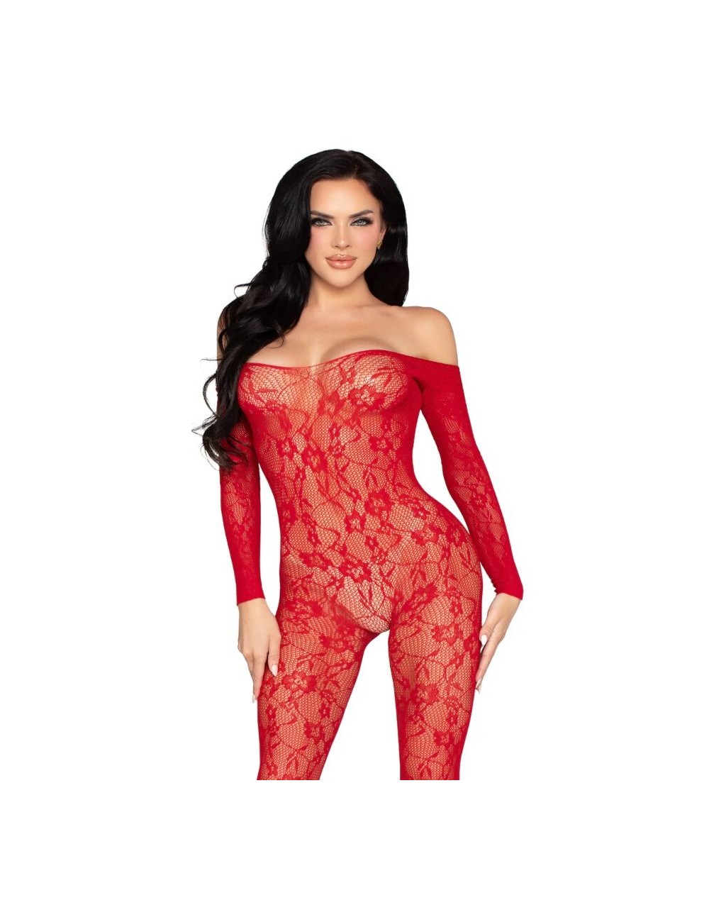 LEG AVENUE - 89366 LINGERIE EN DENTELLE BODYSTOCKING ROUGE - TAILLE UNIQUE