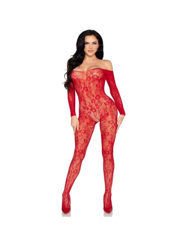 LEG AVENUE - 89366 LINGERIE EN DENTELLE BODYSTOCKING ROUGE - TAILLE UNIQUE