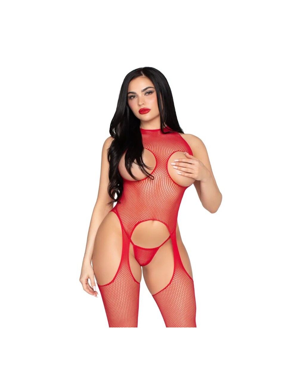 LEG AVENUE - 89374 BODYSTOCKING ET CULOTTE ROUGES SANS COUVERCLE - TAILLE UNIQUE
