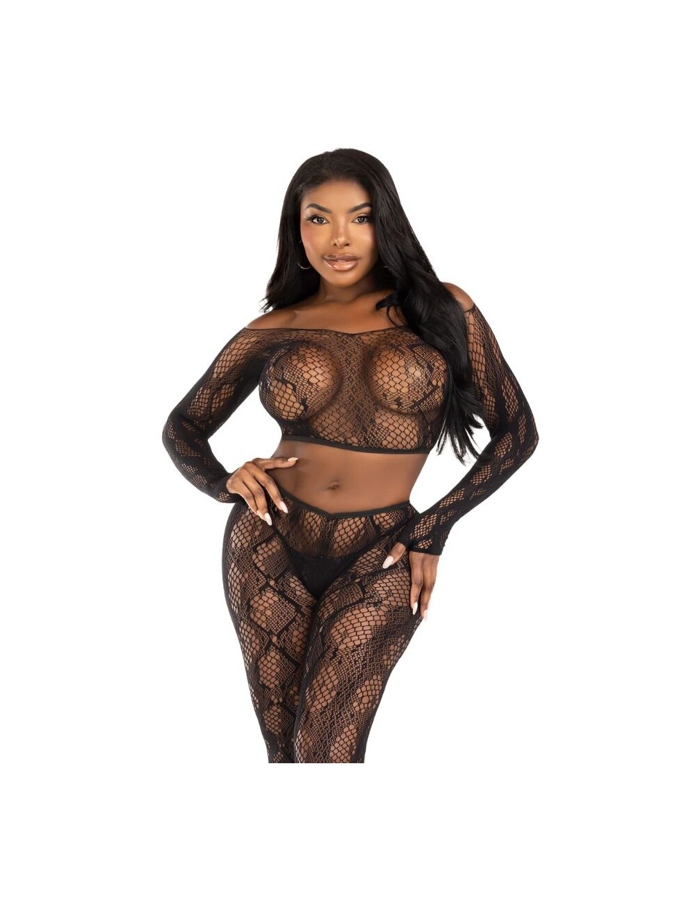 LEG AVENUE - 89373 HAUT COURT EN PYTHON ET COLLANTS SANS PIEDS NOIRS - TAILLE UNIQUE