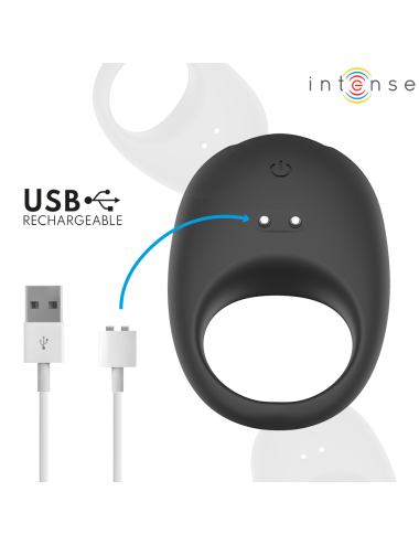 INTENSE - MERLOTTE ANILLO VIBRADOR CON ESTIMULACIÓN DE CLÍTORIS NEGRO