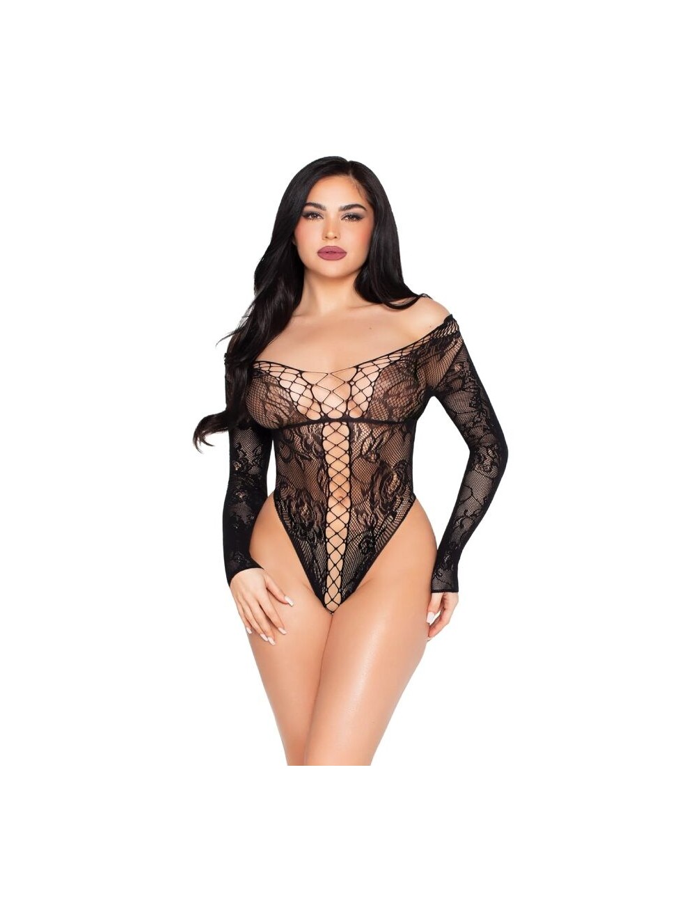LEG AVENUE - 89370 TEDDY EN RÉSILLE ET DENTELLE NOIR - TAILLE UNIQUE